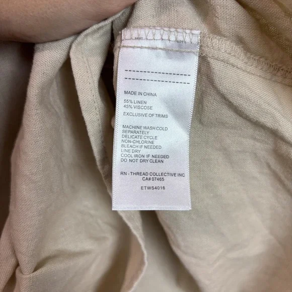 Ellen Tracy Womens Button Front Linen Blend Top Shirt Beige M Medium Casual Chic - Picture 8 of 8